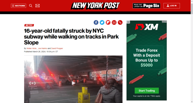16-year-old fatally struck by NYC subway while walking on tracks in Park Slope