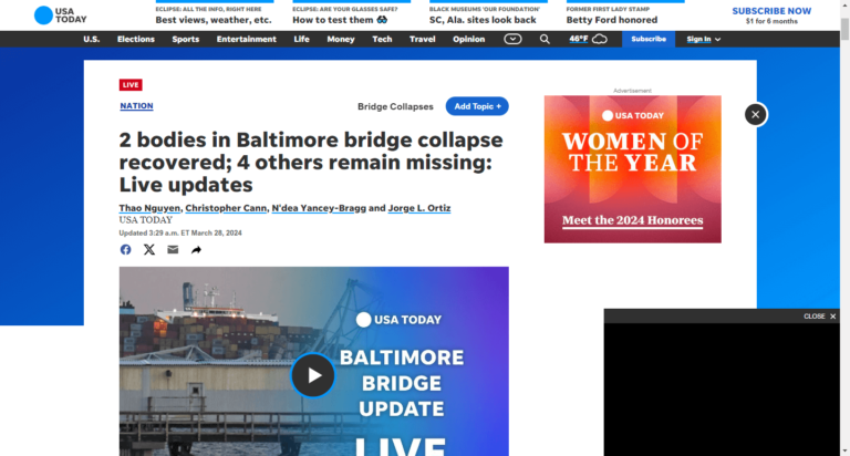 2 bodies in Baltimore bridge collapse recovered; 4 others remain missing: Live updates