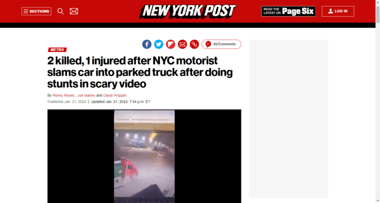 2 killed, 1 injured after NYC motorist slams car into parked truck after doing stunts in scary video