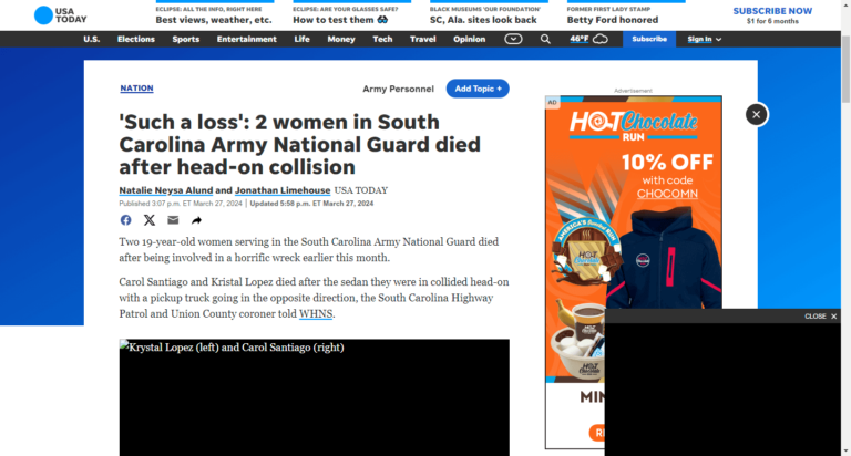 ‘Such a loss’: 2 women in South Carolina Army National Guard died after head-on collision