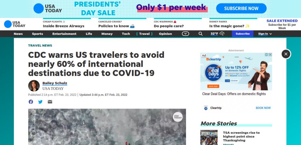 CDC warns US travelers
