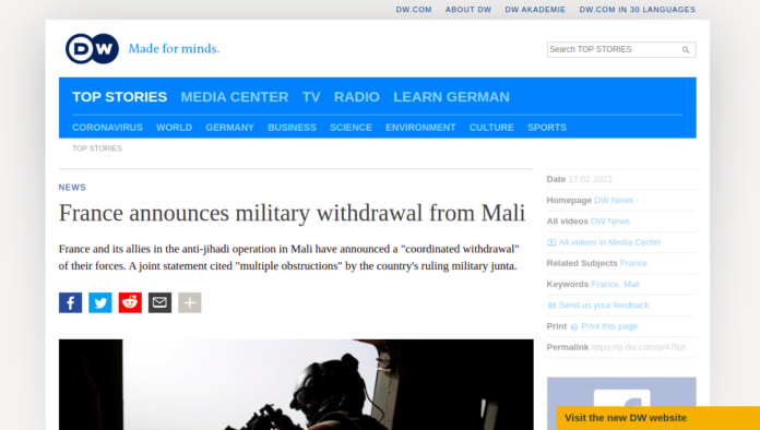 France announces military withdrawal from Mali