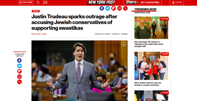 Justin Trudeau sparks outrage after accusing Jewish conservatives of supporting swastikas