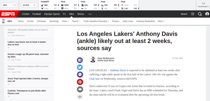 Los Angeles Lakers' Anthony Davis