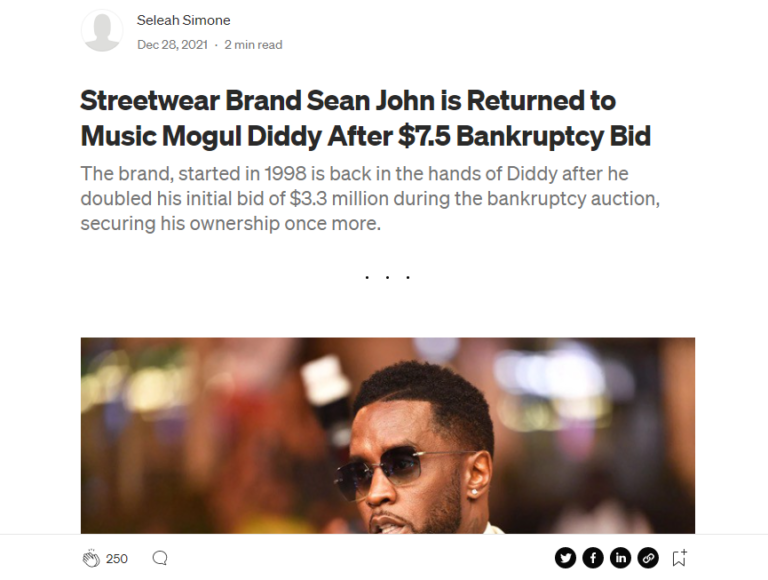 Streetwear Brand Sean John is Returned to Music Mogul Diddy After $7.5 Bankruptcy Bid