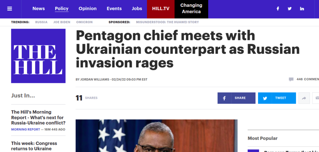 Pentagon chief meets with Ukrainian