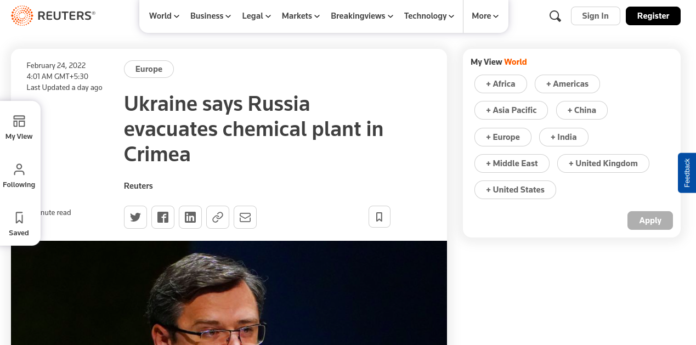 Ukraine says Russia evacuates chemical plant in Crimea