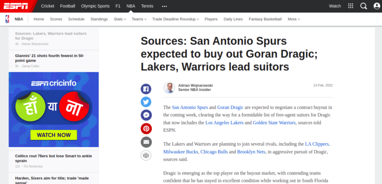 Sources: San Antonio Spurs expected to buy out Goran Dragic; Lakers, Warriors lead suitors