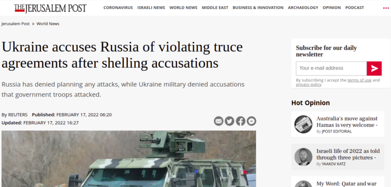 Ukraine accuses Russia of violating truce agreements after shelling accusations