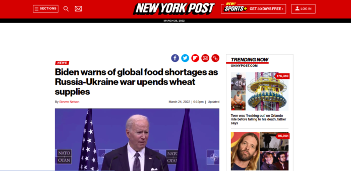Biden warns of global food shortages