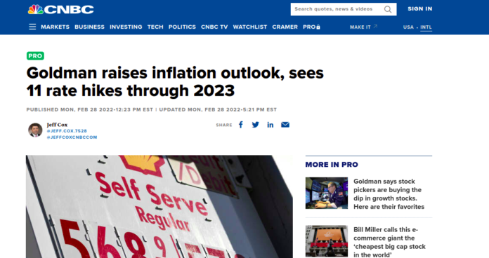 Goldman raises inflation