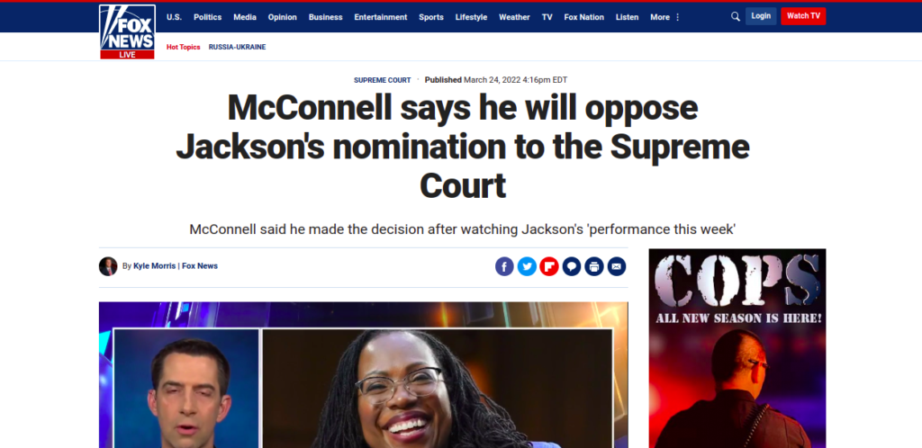 McConnell oppose Jackson's nomination