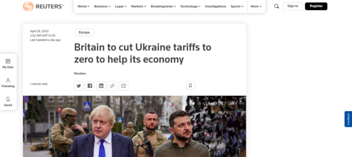 Britain to cut Ukraine tariffs to zero to help its economy