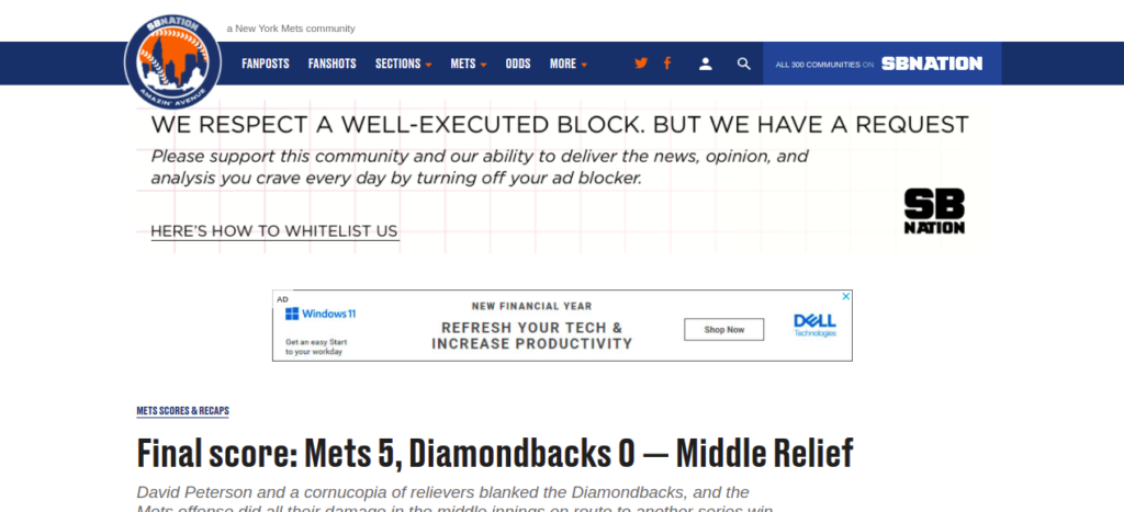 Mets 5, Diamondbacks 0