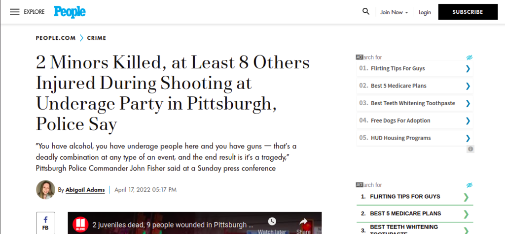 Shooting at Underage Party in Pittsburgh