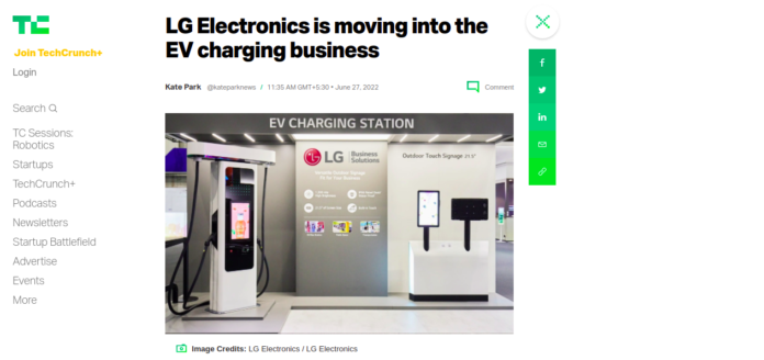 LG Electronics moving to EV Charging Business
