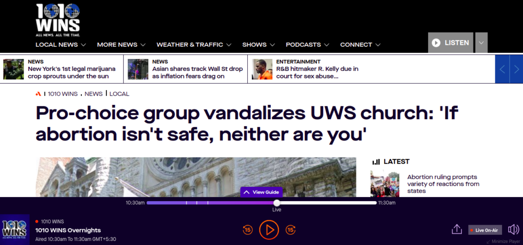 Pro-choice group vandalizes UWS church