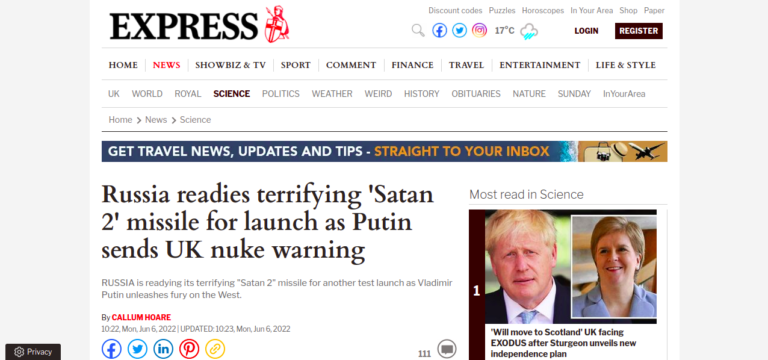 Russia readies terrifying ‘Satan 2’ missile for launch as Putin sends UK nuke warning