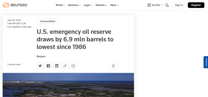 U.S. emergency oil reserve draws 6.9mln