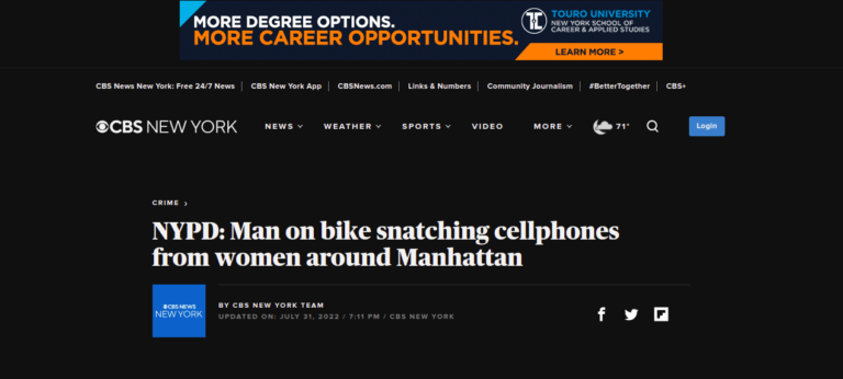 NYPD: Man on bike snatching cellphones from women around Manhattan