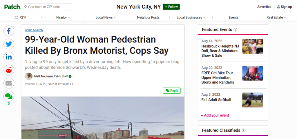 Pedestrian Killed By Bronx Motorist