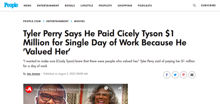 Tyler Perry Says He Paid Cicely Tyson $1 Million for Single Day of Work Because He ‘Valued Her’