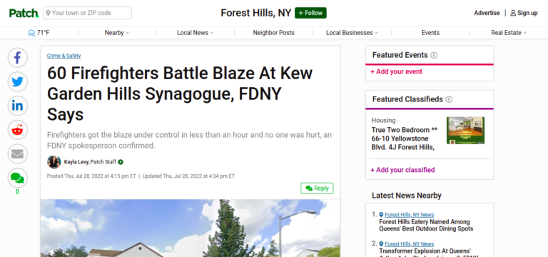 60 Firefighters Battle Blaze At Kew Garden Hills Synagogue, FDNY Says