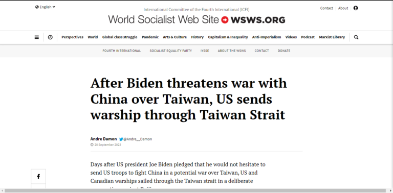 After Biden threatens war with China over Taiwan, US sends warship through Taiwan Strait