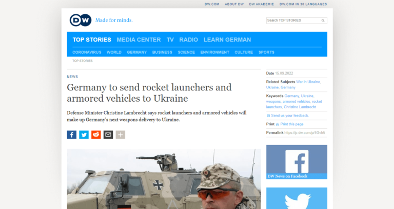Germany to send rocket launchers and armored vehicles to Ukraine