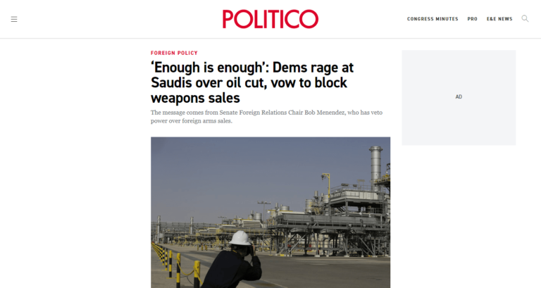 ‘Enough is enough’: Dems rage at Saudis over oil cut, vow to block weapons sales