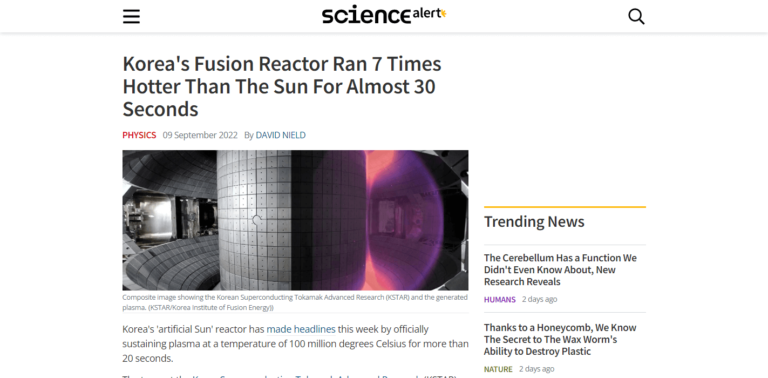 Korea’s Fusion Reactor Ran 7 Times Hotter Than The Sun For Almost 30 Seconds