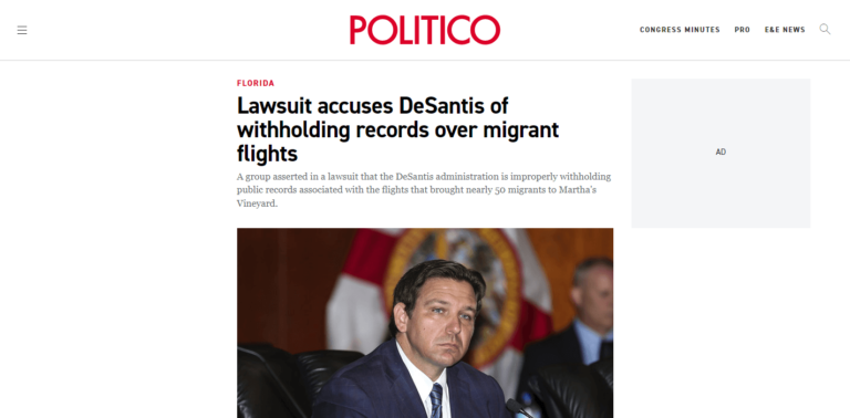 Lawsuit accuses DeSantis of withholding records over migrant flights