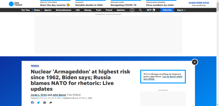 Nuclear ‘Armageddon’ at highest risk since 1962, Biden says; Russia blames NATO for rhetoric: Live updates