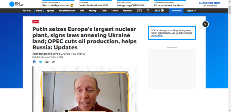 Putin seizes Europe’s largest nuclear plant, signs laws annexing Ukraine land; OPEC cuts oil production, helps Russia: Updates
