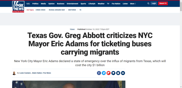 Texas Gov. Greg Abbott criticizes NYC Mayor Eric Adams for ticketing buses carrying migrants