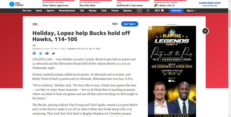 Holiday, Lopez help Bucks hold off Hawks, 114-105
