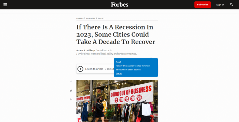 If There Is A Recession In 2023, Some Cities Could Take A Decade To Recover