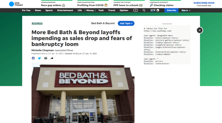 More Bed Bath & Beyond layoffs impending as sales drop and fears of bankruptcy loom