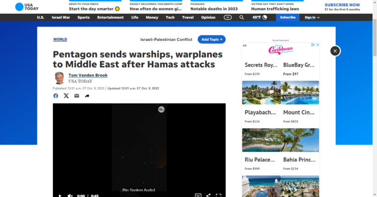 Pentagon sends warships, warplanes to Middle East after Hamas attacks