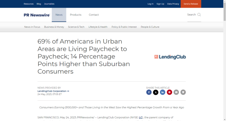 69% of Americans in Urban Areas are Living Paycheck to Paycheck; 14 Percentage Points Higher than Suburban Consumers