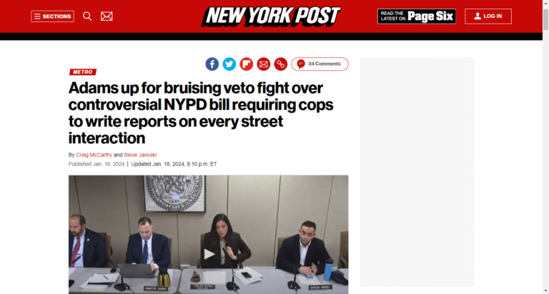 Adams up for bruising veto fight over controversial NYPD bill requiring cops to write reports on every street interaction