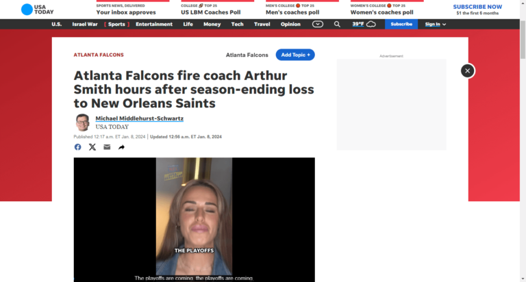 Atlanta Falcons fire coach Arthur Smith hours after season-ending loss to New Orleans Saints