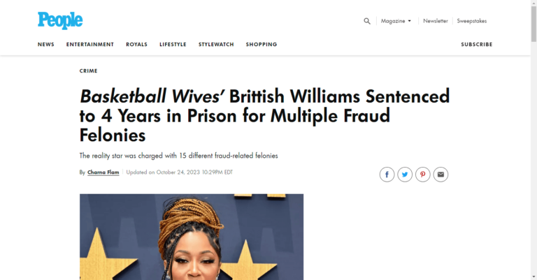 Basketball Wives’ Brittish Williams Sentenced to 4 Years in Prison for Multiple Fraud Felonies