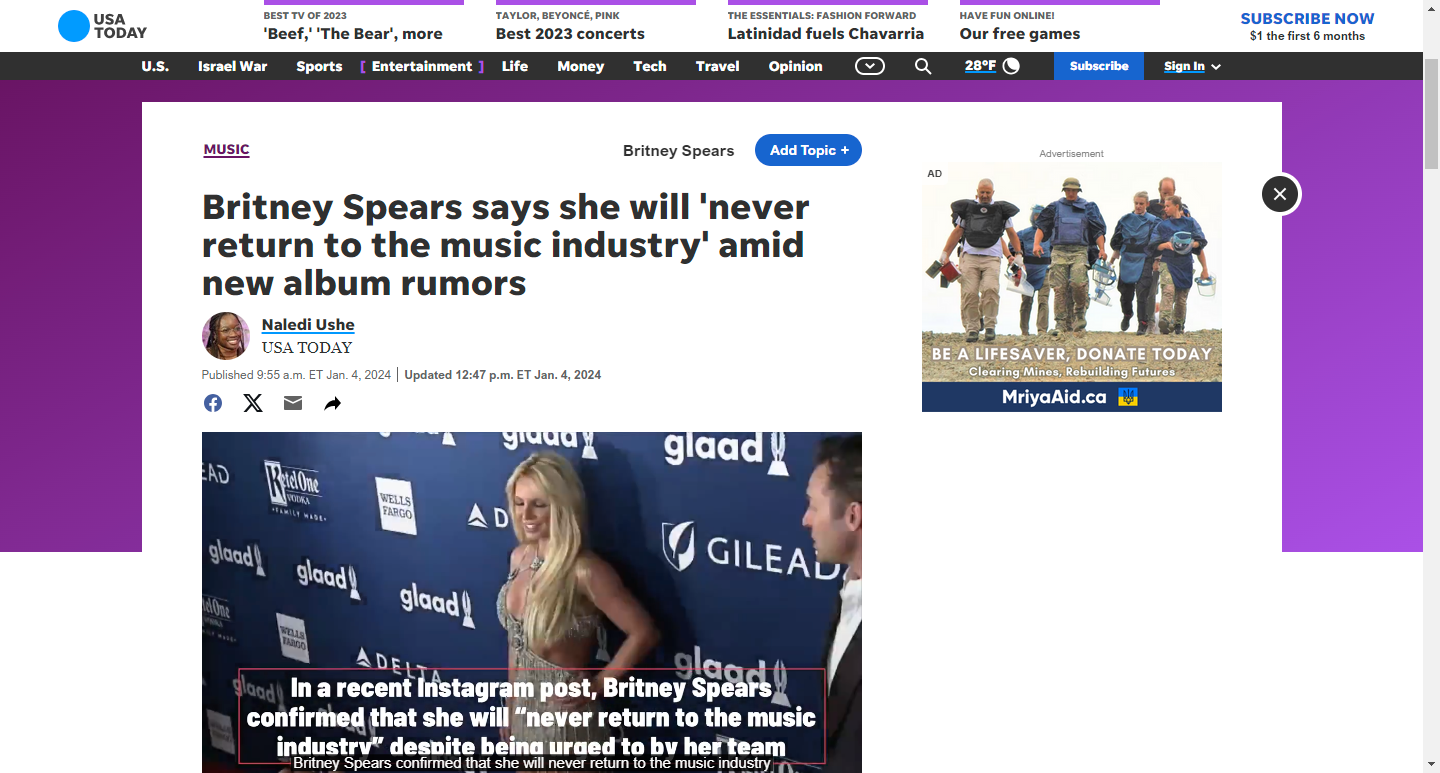 Britney Spears says she will ‘never return to the music industry’ amid new album rumors