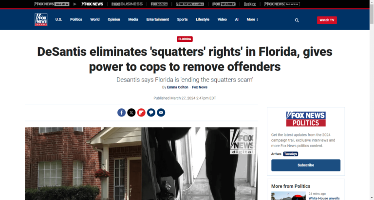DeSantis eliminates ‘squatters’ rights’ in Florida, gives power to cops to remove offenders