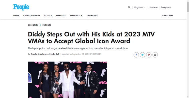 Diddy Steps Out with His Kids at 2023 MTV VMAs to Accept Global Icon Award