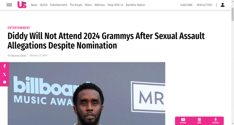 Diddy Will Not Attend 2024 Grammys After Sexual Assault Allegations Despite Nomination