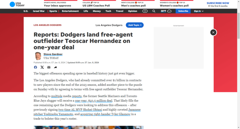 Reports: Dodgers land free-agent outfielder Teoscar Hernandez on one-year deal