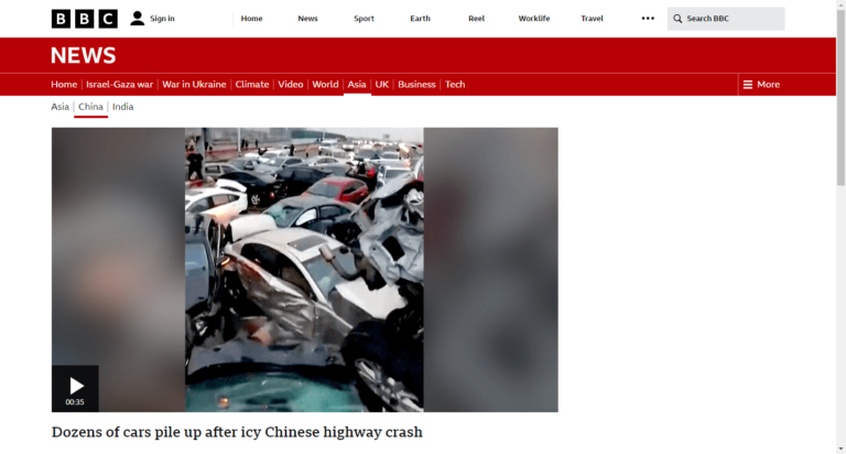 Dozens of cars pile up after icy Chinese highway crash