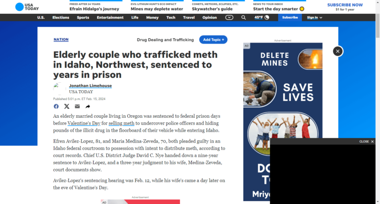 Elderly couple who trafficked meth in Idaho, Northwest, sentenced to years in prison